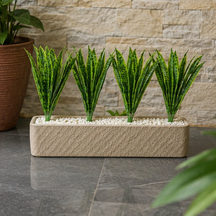 Set of 4 Artificial Sansevieria Plant with Variegated Green Leaves (without pot)