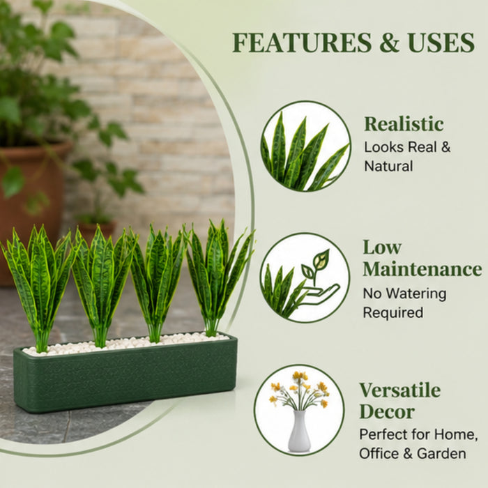 Set of 4 Artificial Sansevieria Plant with Variegated Green Leaves (without pot)