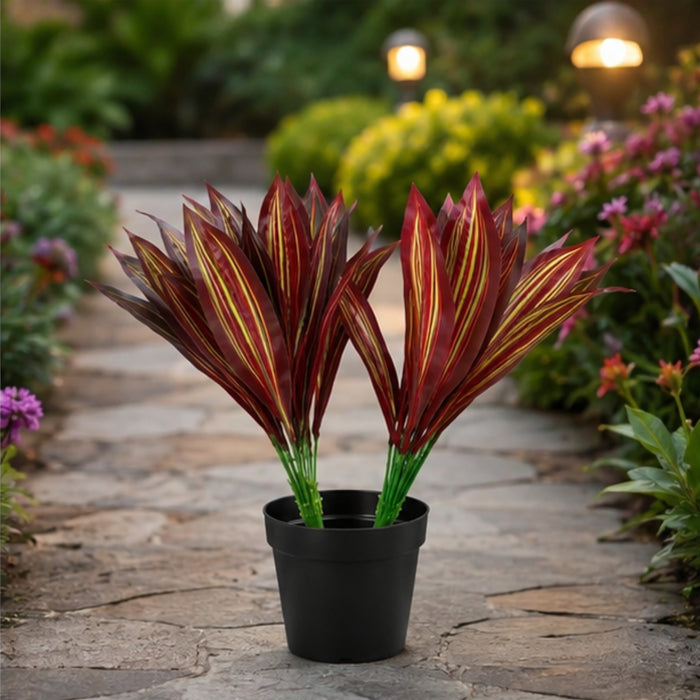 Artificial Set of 2 Plant with Red and Yellow Variegated Leaves (without pot)