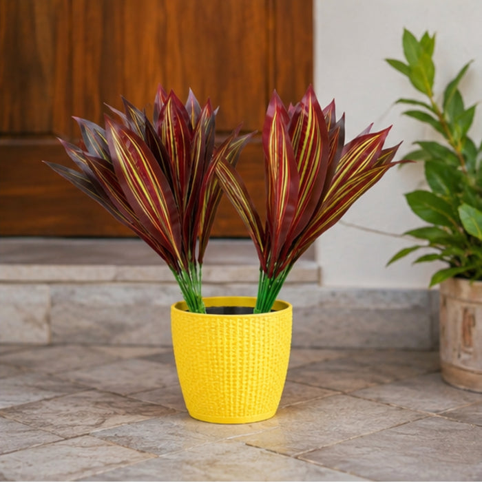 Artificial Set of 2 Plant with Red and Yellow Variegated Leaves (without pot)