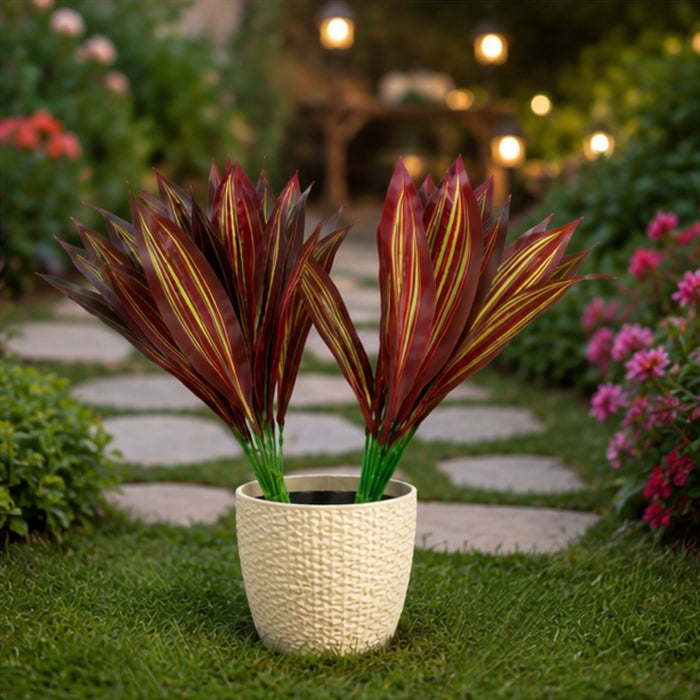 Artificial Set of 2 Plant with Red and Yellow Variegated Leaves (without pot)