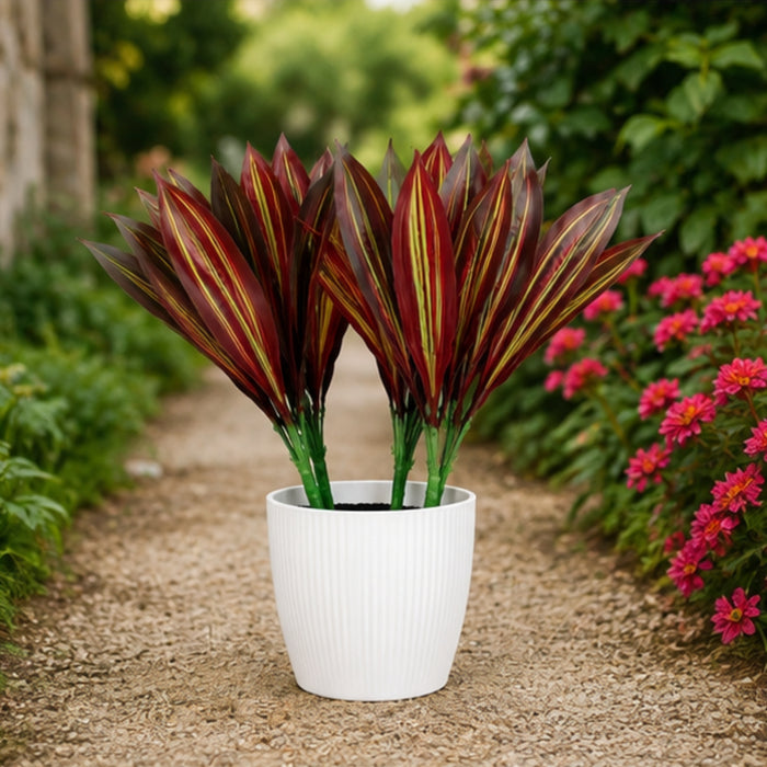 Set of 4 Artificial Plant  with Red and Yellow Variegated Leaves (without pot)