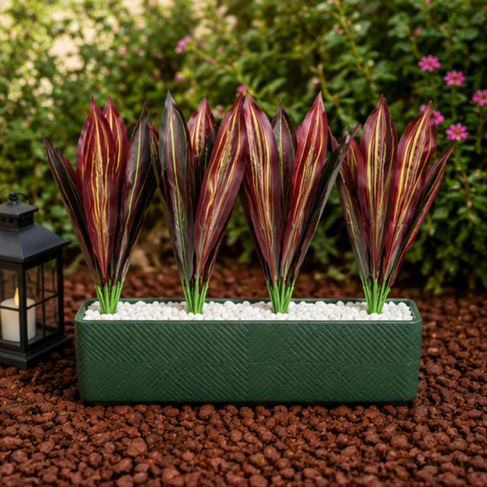 Set of 4 Artificial Plant  with Red and Yellow Variegated Leaves (without pot)