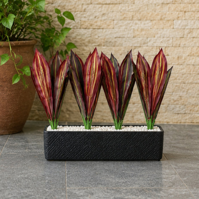 Set of 4 Artificial Plant  with Red and Yellow Variegated Leaves (without pot)