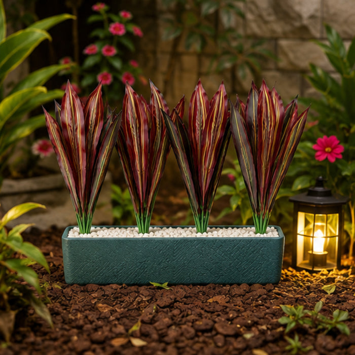 Set of 4 Artificial Plant  with Red and Yellow Variegated Leaves (without pot)