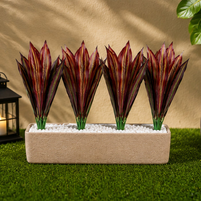 Set of 4 Artificial Plant  with Red and Yellow Variegated Leaves (without pot)