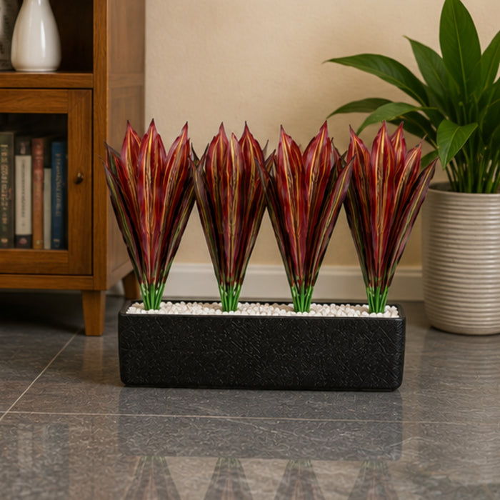 Set of 4 Artificial Plant  with Red and Yellow Variegated Leaves (without pot)