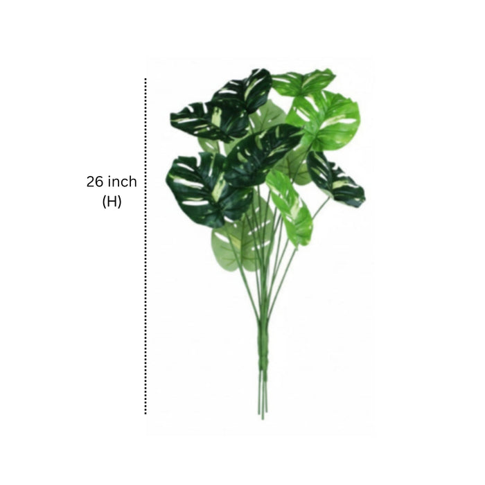 Premium Set of 2 Artificial Monstera Deliciosa Leaf Stems - Decorative Greenery (Pot not included)