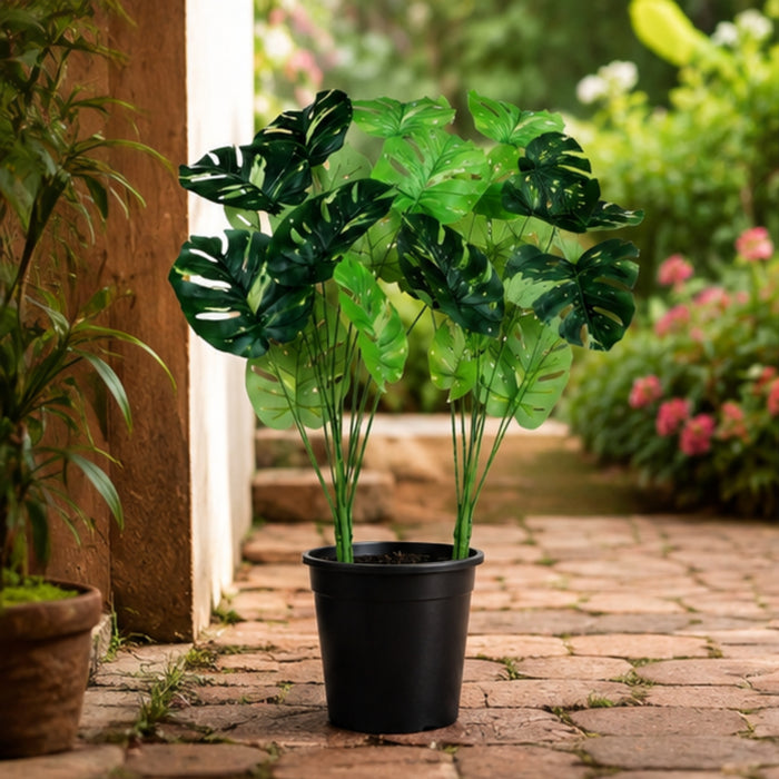 Premium Set of 2 Artificial Monstera Deliciosa Leaf Stems - Decorative Greenery (Pot not included)