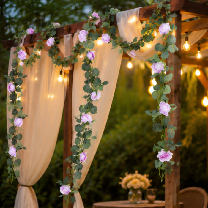 (Set of 2) Artificial Rose Flower String (Light Purple) for Home Décor.