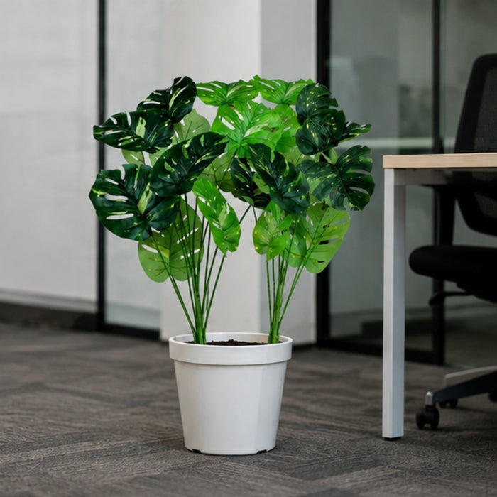 Premium Set of 2 Artificial Monstera Deliciosa Leaf Stems - Decorative Greenery (Pot not included)