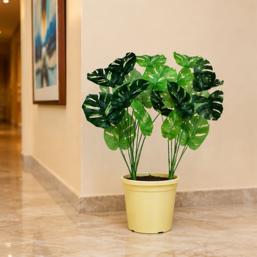 Premium Set of 2 Artificial Monstera Deliciosa Leaf Stems - Decorative Greenery (Pot not included)