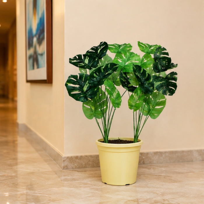 Premium Set of 2 Artificial Monstera Deliciosa Leaf Stems - Decorative Greenery (Pot not included)