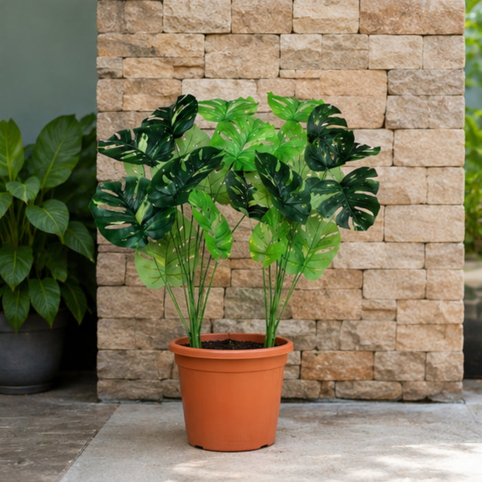 Premium Set of 2 Artificial Monstera Deliciosa Leaf Stems - Decorative Greenery (Pot not included)