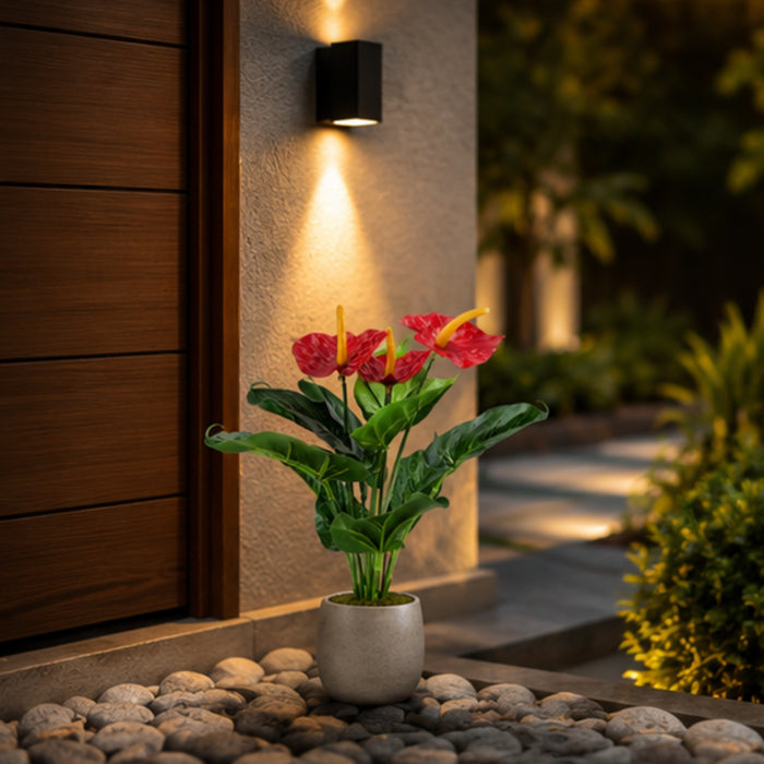 Realistic Artificial Anthurium Plant- Red Flowers with Lush Green Foliage (Pot not included)