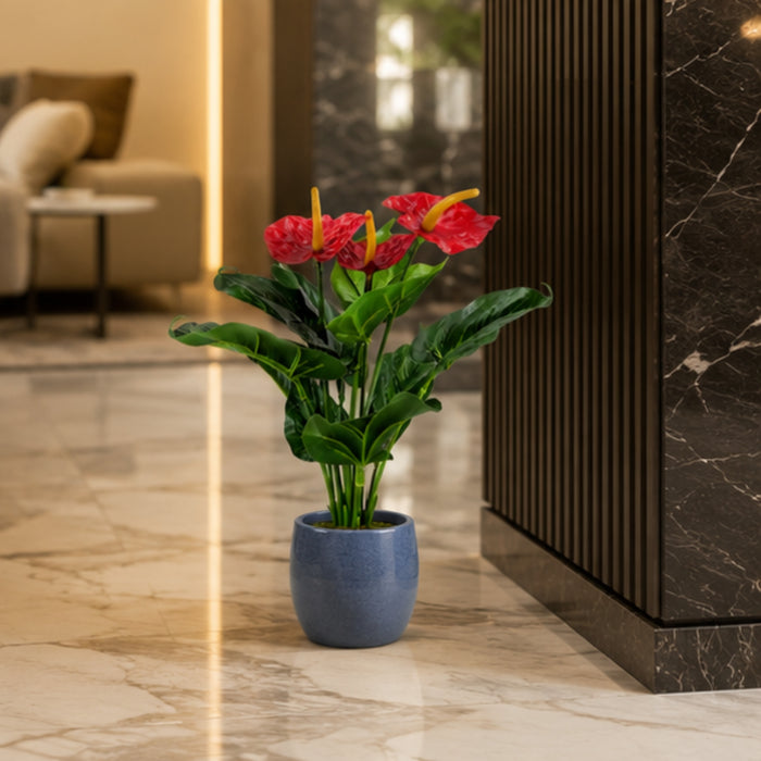 Realistic Artificial Anthurium Plant- Red Flowers with Lush Green Foliage (Pot not included)