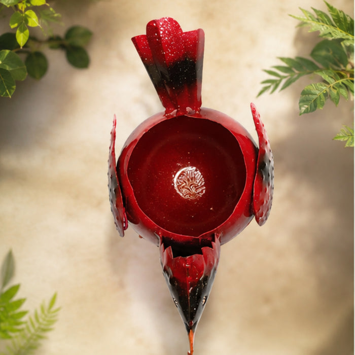 Metal bird planter pot with red