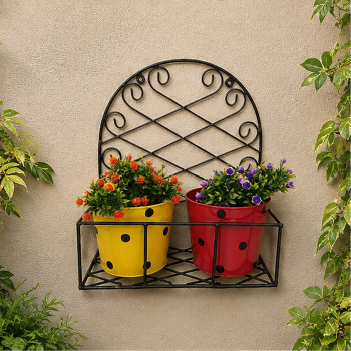 Wall Planter Stand with Two Pots for Home and Garden Decoration