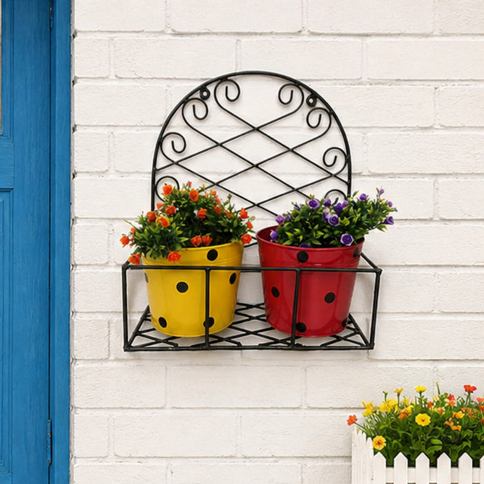 Wall Planter Stand with Two Pots for Home and Garden Decoration