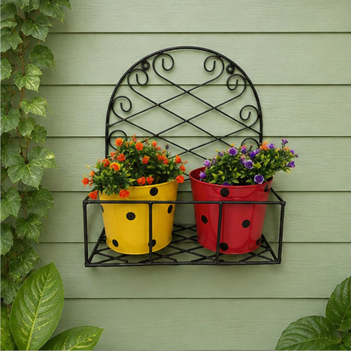 Wall Planter Stand with Two Pots for Home and Garden Decoration