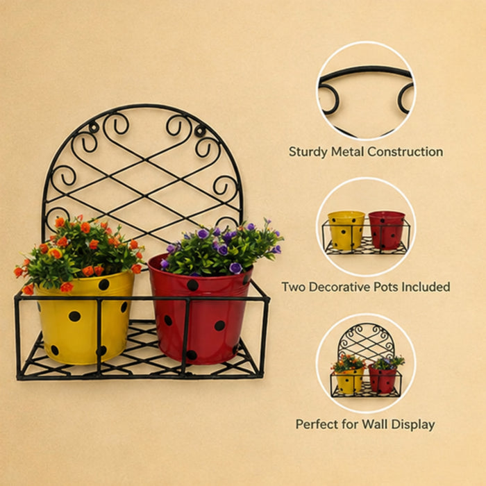 Wall Planter Stand with Two Pots for Home and Garden Decoration