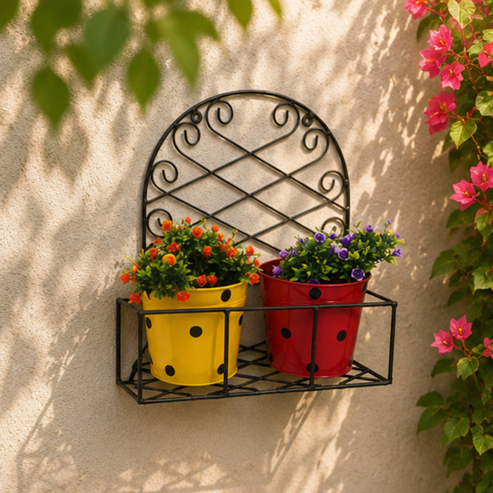 Wall Planter Stand with Two Pots for Home and Garden Decoration