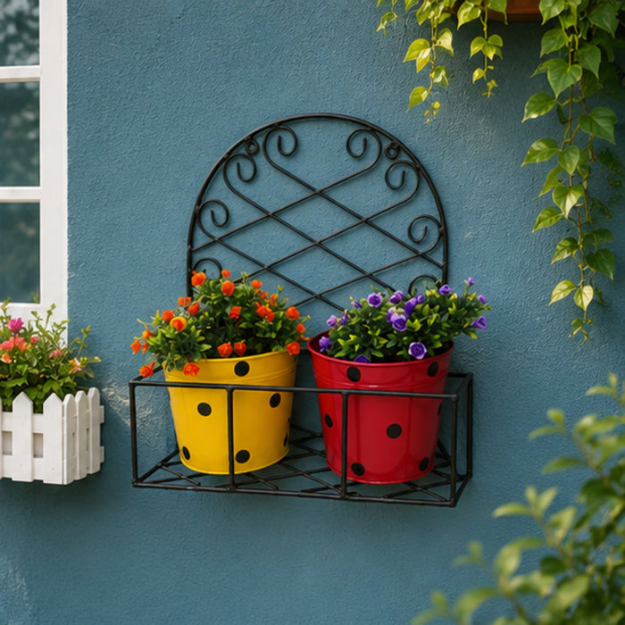 Wall Planter Stand with Two Pots for Home and Garden Decoration