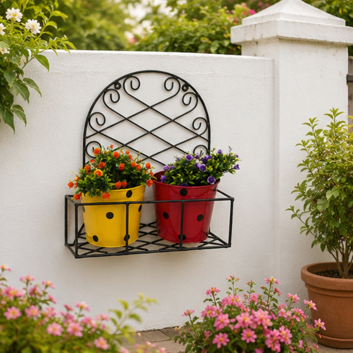Wall Planter Stand with Two Pots for Home and Garden Decoration
