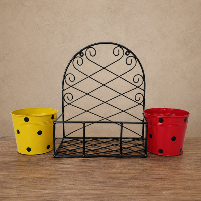 Wall Planter Stand with Two Pots for Home and Garden Decoration