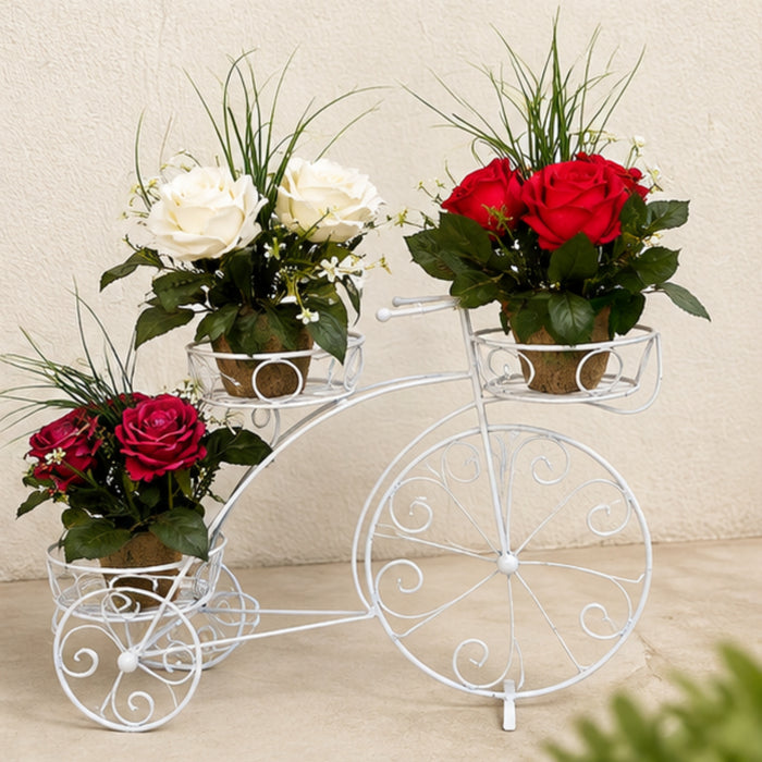Triple Basket Cycle Plant Stand for Home, Garden and Balcony Decoration