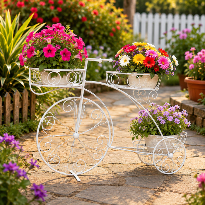 Triple Basket Cycle Plant Stand for Home, Garden and Balcony Decoration