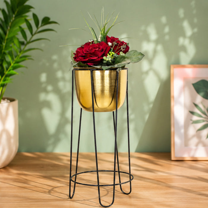 Single pc Gold U shape planter with Black stand
