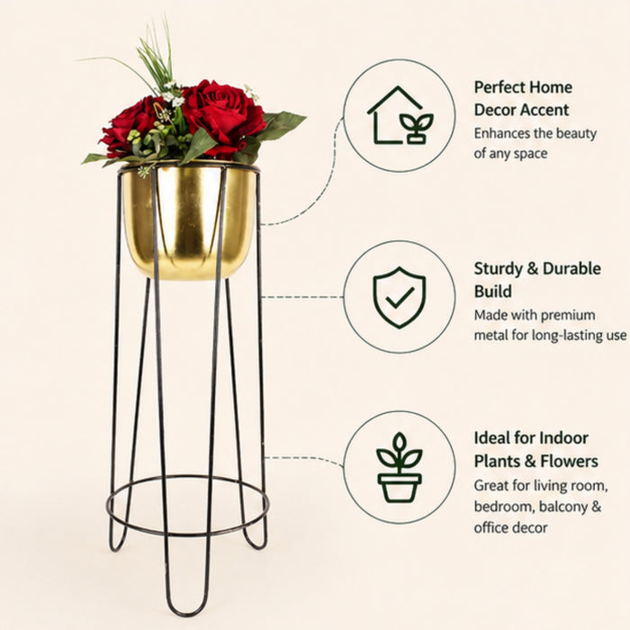 Single pc Gold U shape planter with Black stand