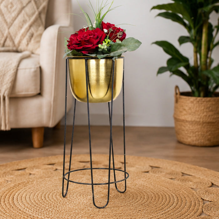 Single pc Gold U shape planter with Black stand