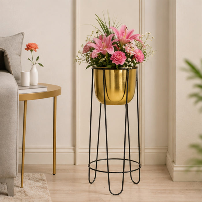 Single pc Gold U shape planter with Black stand