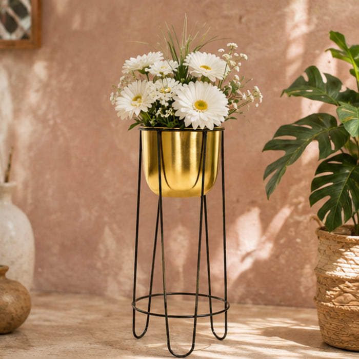 Single pc Gold U shape planter with Black stand