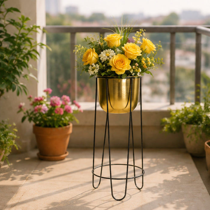 Single pc Gold U shape planter with Black stand