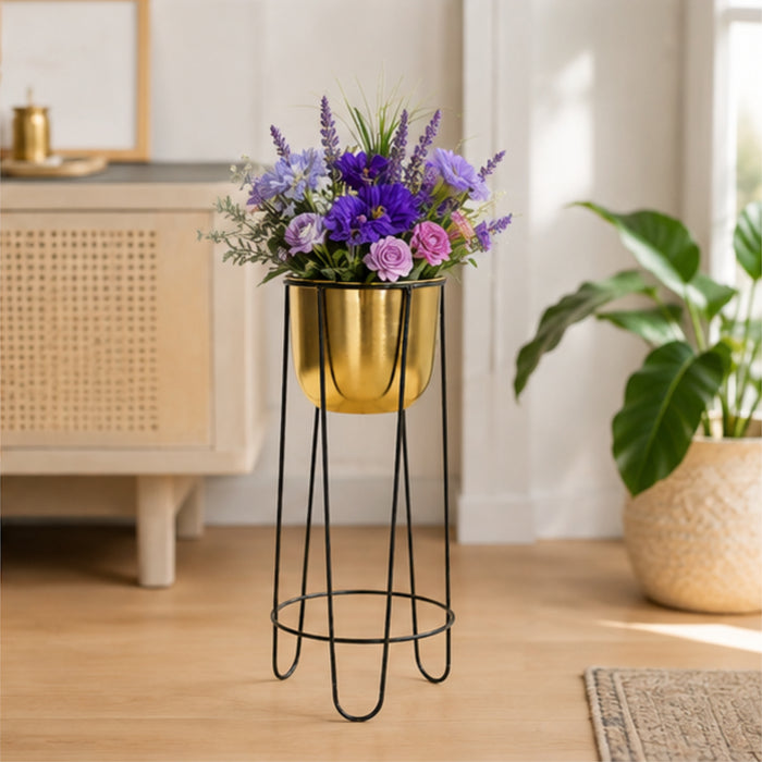 Single pc Gold U shape planter with Black stand