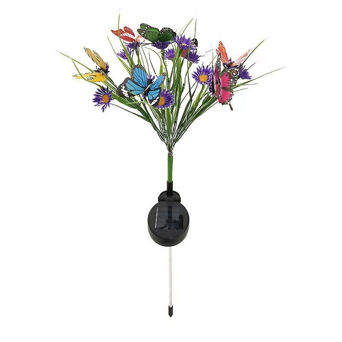 Solar Butterfly Garden Lights - Set of 2 Waterproof Outdoor Decorative Stakes with 18 LED Firefly Lights & Fiber Optic Flowers for Pathway, Yard, and Patio Decor