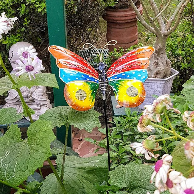 Rainbow metal butterfly garden stick
