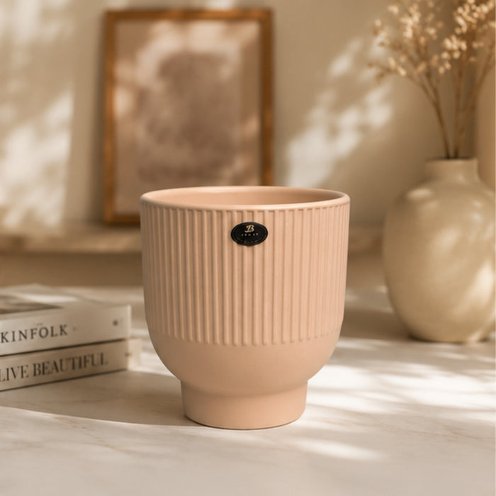 Pink  fluted ceramic pots for real plants
