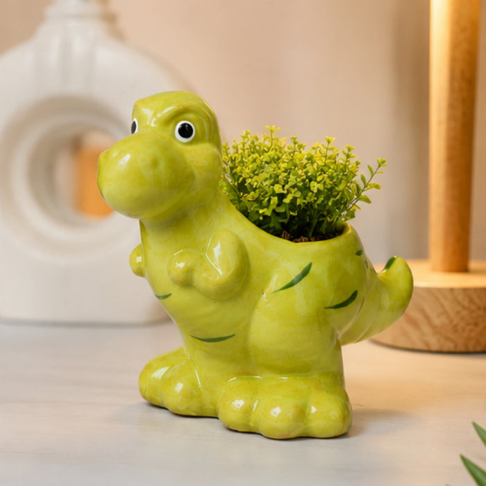Ceramic dinasaur in green| can grow plants directly