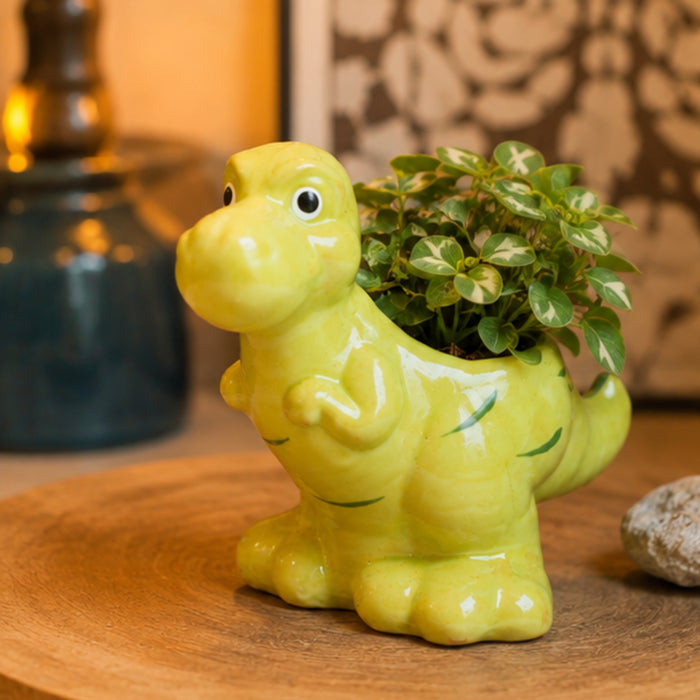 Ceramic dinasaur in green| can grow plants directly