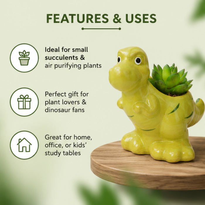 Ceramic dinasaur in green| can grow plants directly