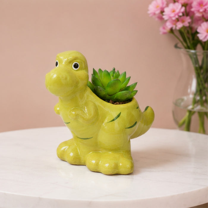 Ceramic dinasaur in green| can grow plants directly