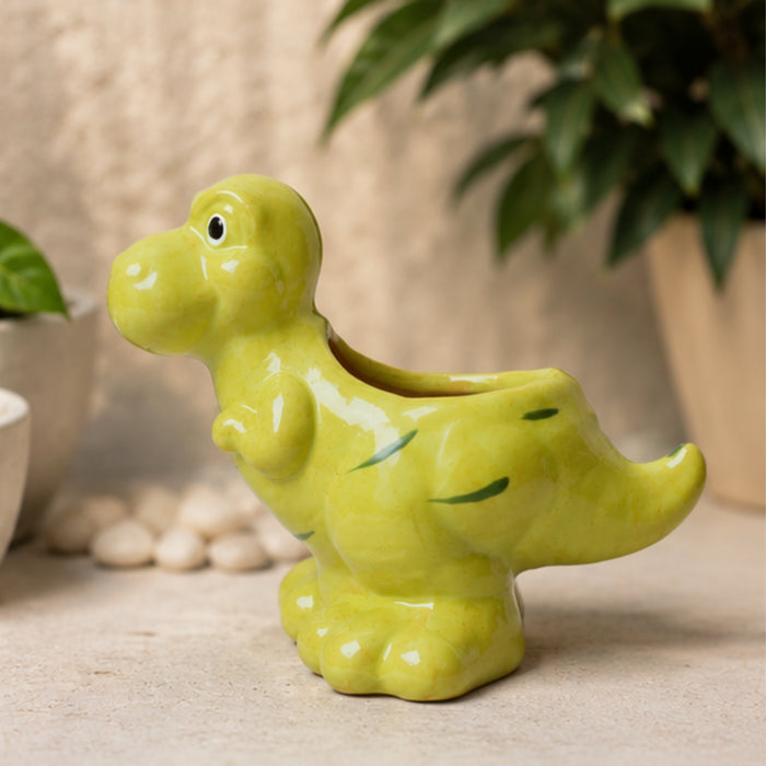 Ceramic dinasaur in green| can grow plants directly