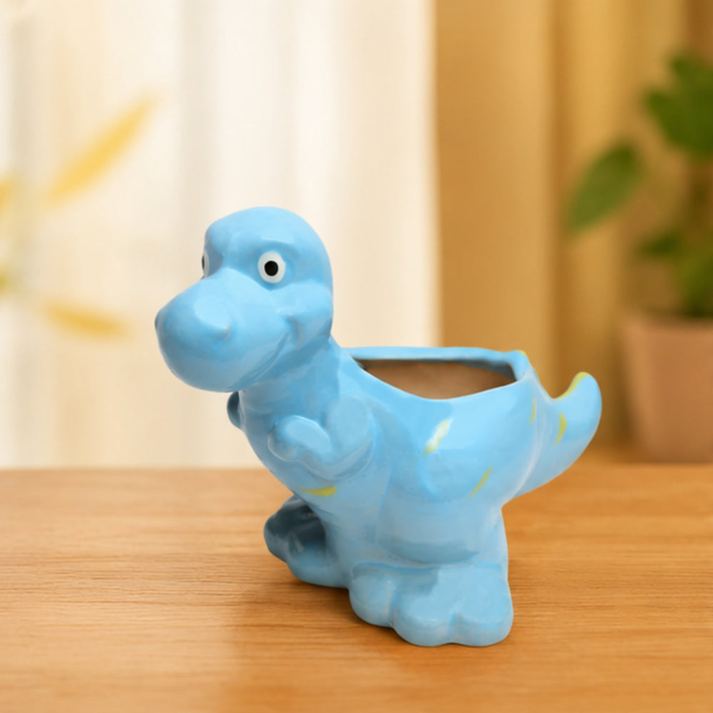 Ceramic dinasaur in blue| can grow plants directly