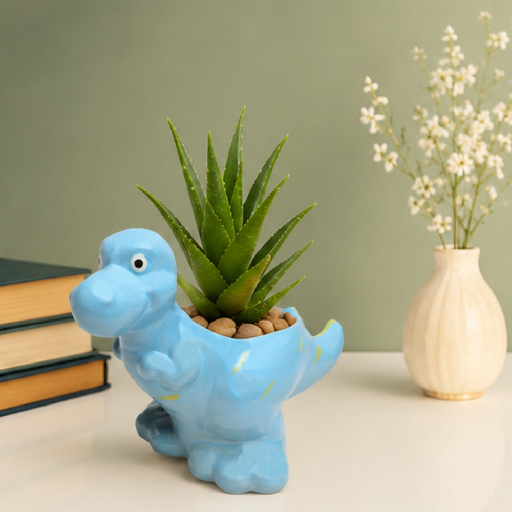 Ceramic dinasaur in blue| can grow plants directly