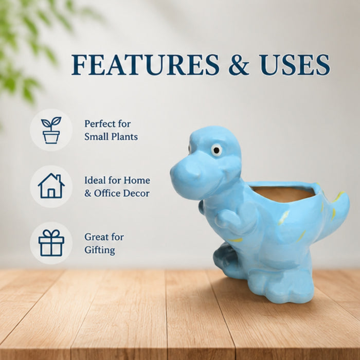 Ceramic dinasaur in blue| can grow plants directly