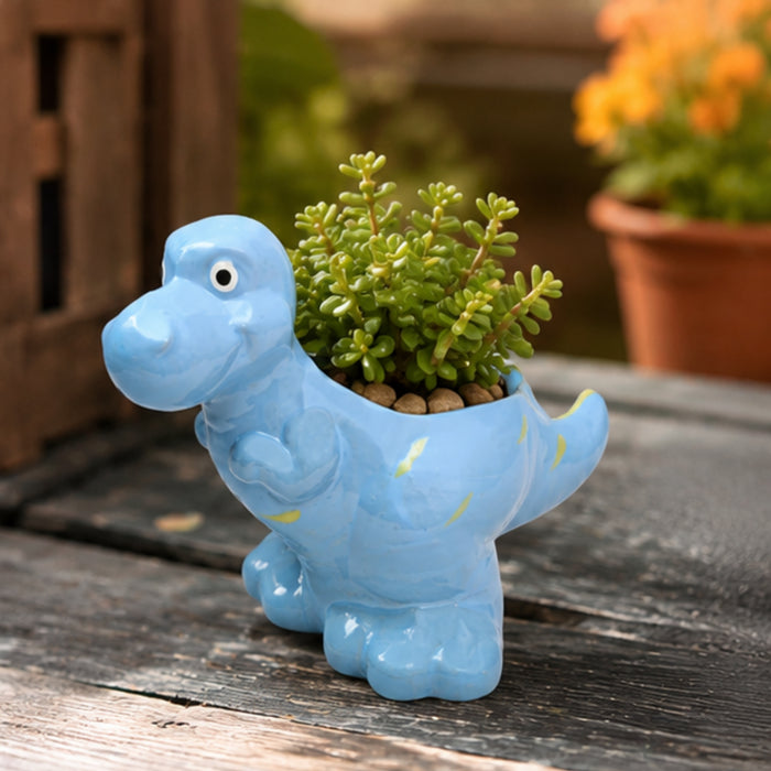 Ceramic dinasaur in blue| can grow plants directly